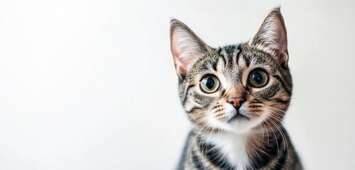 Obraz premium photography, portrait of a cute tabby cat tabby, white isolated background, copy space.