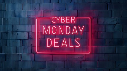 Obraz premium Red Neon 'CYBER MONDAY DEALS' Sign on a Brick Wall