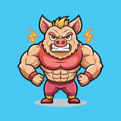 Angry Pig  bodybuilder clipart vector design Illustration.