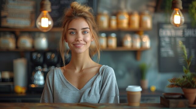 A friendly receptionist offering a client a complimentary coffee or drink in the waiting area of the cleaning service office - Powered by Adobe