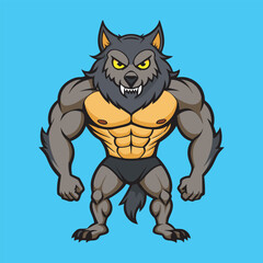 Angry werewolf  bodybuilder clipart vector design Illustration.