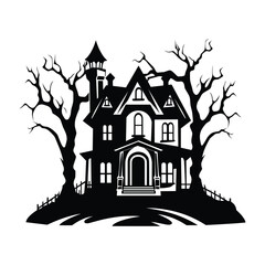 PrintHaunted house silhouette vector.