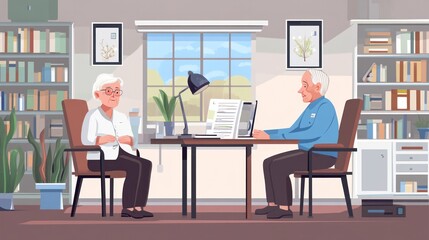 Doctor consulting with an elderly patient in a retirement home