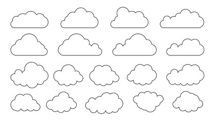Clouds line art icon. Databases networking software image cloud and synoptics concept. Vector