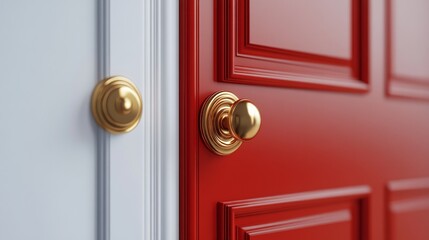 Obraz premium A close-up of a red and white door with a gold doorknob.