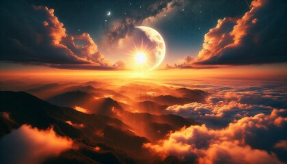 Cosmic Harmony: Sun and Moon United in a Stunning Sky