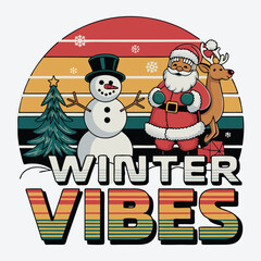 Winter Vibes T-Shirt Design Retro Winter Christmas Vector