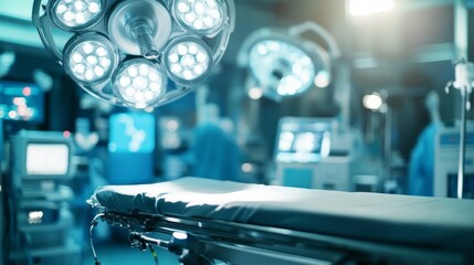 Modern surgical room featuring advanced equipment and sterile environment, ready for a procedure during the early morning hours