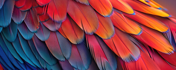Naklejka premium Colorful macaw feathers forming vibrant animal background