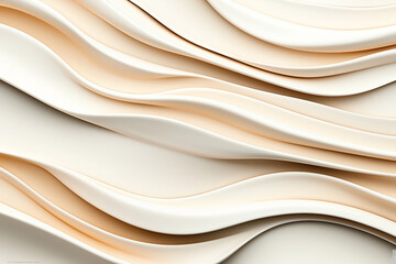 Obraz premium Abstract background with smooth, flowing curves and layers in shades of cream and beige, creating a wavy, fluid texture.