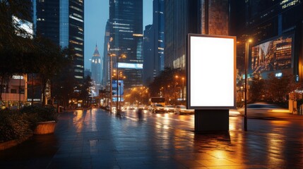 Obraz premium Blank Billboard in Modern City at Night