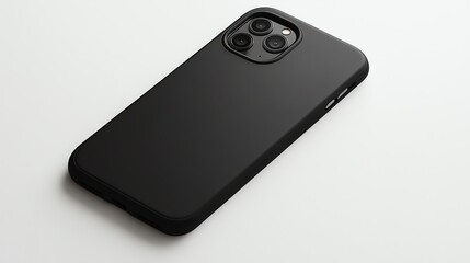 A black smartphone on a white background.