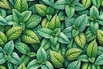 Hand Drawn Seamless Pattern of Peppermint Leaves for Textiles and Backgrounds