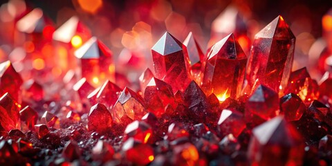Mesmerizing red crystal formation textured background with shimmering reflections macro