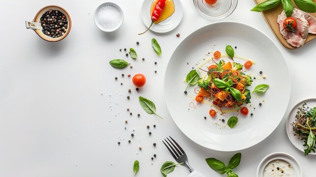 A minimalistic food menu card with item listings and prices on a pristine white background.