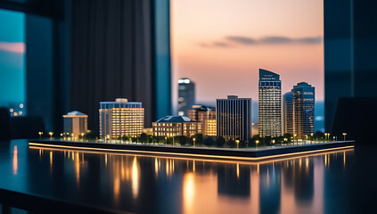 Fototapeta premium businessman model city table representing real estate architecture housing market