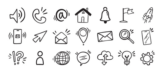 Contact doodle hand drawn icon. Isolated communication signs for business © Yanka