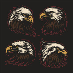 Vector badge logo eagle head illustration in black background