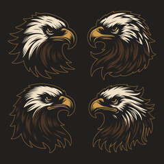 Group of badge logo design of eagle head illustration