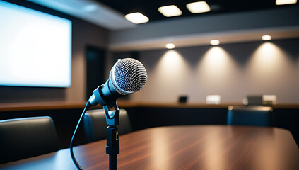 microphone office table ready business meeting conference waiting group discussion start