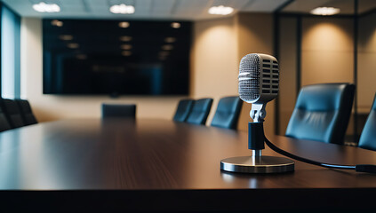 microphone office table ready business meeting conference waiting group discussion start