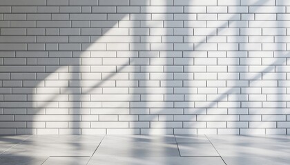 White brick wall with sunlight shadows.