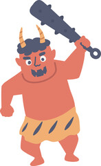 金棒を持って暴れる赤鬼のイラスト