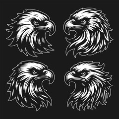 Group of eagle vector in black background
