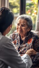 Obraz premium An elderly person receiving a gentle checkup from a compassionate healthcare provider in a homelike setting