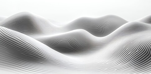 Abstract white wavy 3d landscape with soft lines.