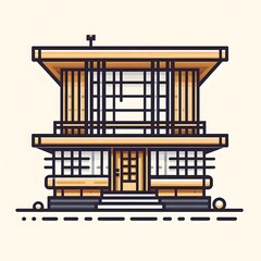 Bauhaus Icon Design of Wooden House, isolated in white background