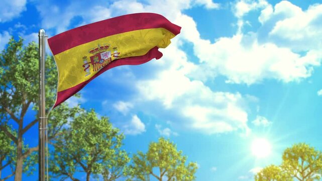 flag of Spain at sunny day, coming spring symbol
