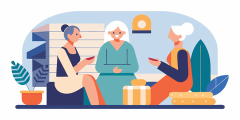 Fototapeta premium Minimalist abstract illustration of elderly women engaged in conversation and connection