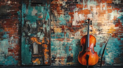 Cello Against a Weathered Brick Wall