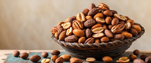 Obraz premium A pile of nuts with nuts and nuts on top and on the bottom.