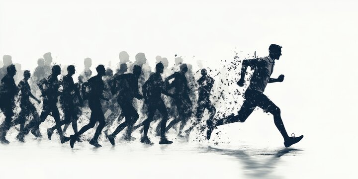 A dynamic illustration of a runner breaking away from a group, symbolizing speed, focus, and the pursuit of goals.