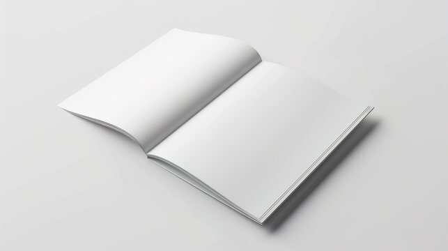A realistic brochure mockup with visible pages and texture on a pristine white background.