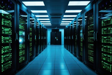 Naklejka premium Server room computer architecture illuminated. Image by rawpixel.
