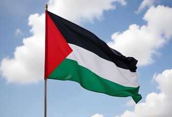 Palestinian flag waving against a cloudy sky