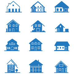 House Icons Vector Set. Modern Residential Building Illustrations