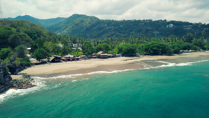 Aerial view of Batu Bolong Temple in Lombok, Indonesia