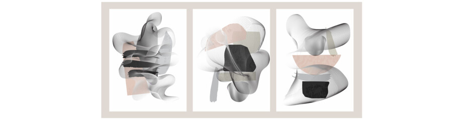 Different textures and shapes artistic vector illustration collage set. Geometric abstract design, creative background for banner, brochure, card, invitation, flyer, placard, poster, report, artwork	