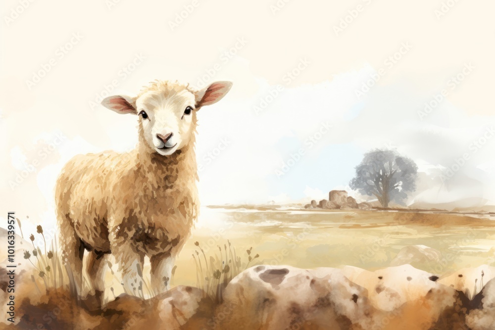 Canvas Prints farm landscape watercolor background livestock animal mammal.