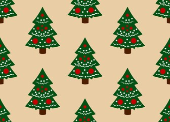 A set of Christmas trees. Seamless pattern with Christmas trees. Christmas pattern with Christmas trees on a beige background. Christmas mood. Merry Christmas.