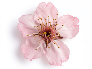 Naklejka premium Kirschblütenknospe: Draufsicht auf rosa Sakura-Blüte für Frühlingsdesign