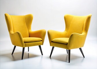 Modern Yellow Wingback Armchairs in Minimalist Contemporary Setting