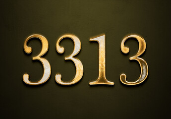 Old gold effect of 3313 number with 3D glossy style Mockup.	