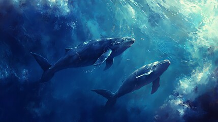 Naklejka premium Background, swimming, ocean, whale, water, blue, sea, creature