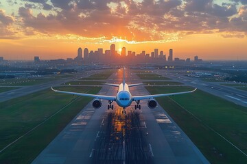 drone view of dallas fort worth airport with planes taking off and landing surrounded by a bustling city skyline capturing the essence of travel and modern infrastructure in a vibrant alive setting