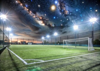 Nighttime Soccer Field Ready for Game Action with Bright Lights and Lush Grass